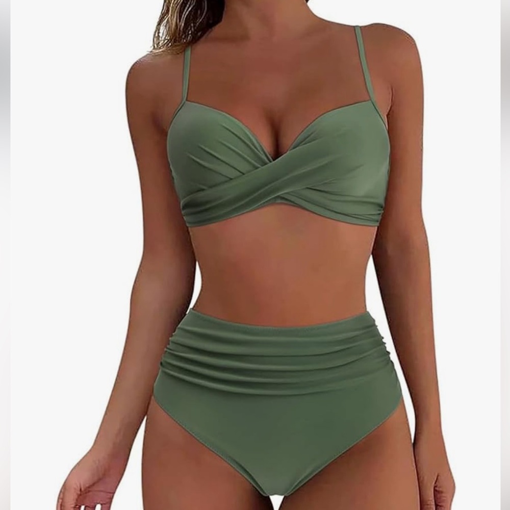 Women's Two Piece Padded High Rise Bikini Set swimming suit Olive NWOT‎ Size M